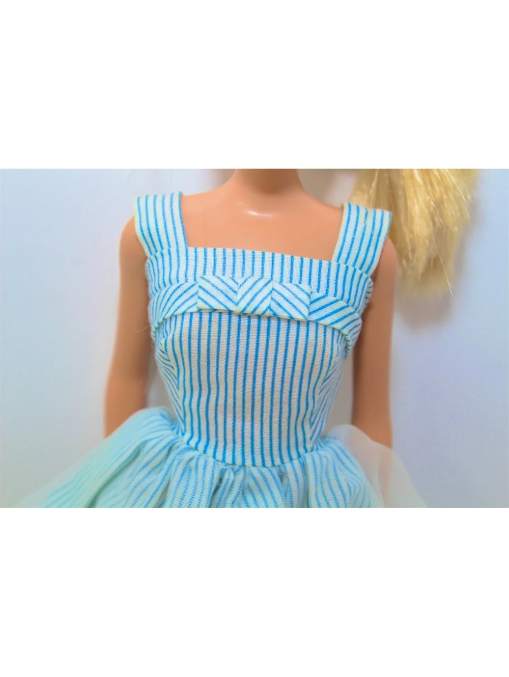 Vintage 1962 Barbie Movie Date Dress #933 Mattel Pak Blue & White Stripes Snaps
